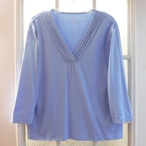 L.L. Bean Blue V-Neck Supima Cotton 3/4 Sleeve Shirt